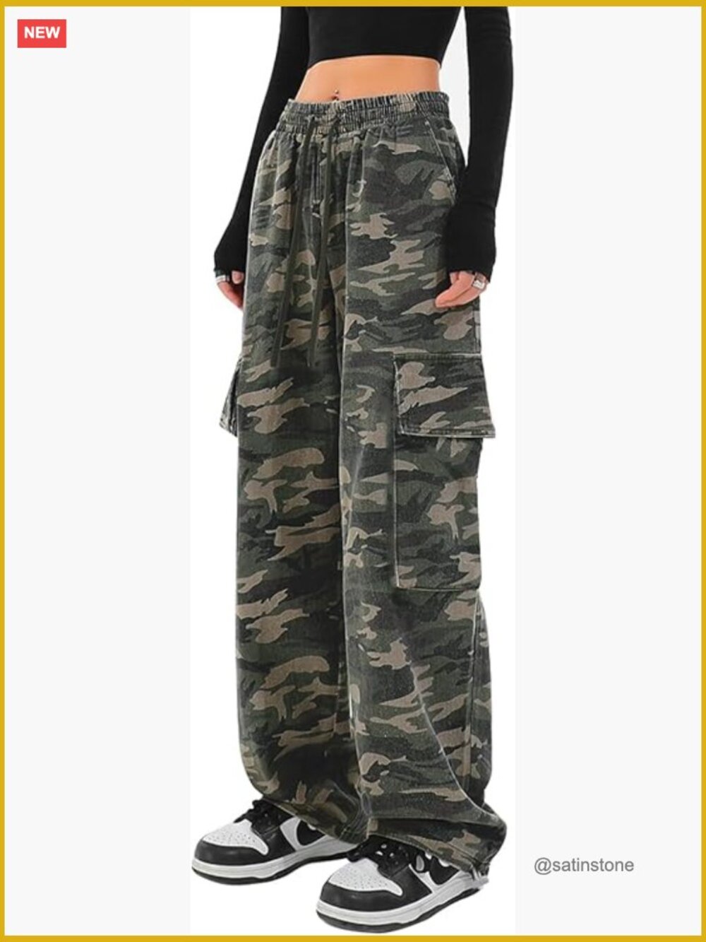 100% Cotton Cargo Pants Women Baggy Streetwear Y2K Drawstring Wide Leg